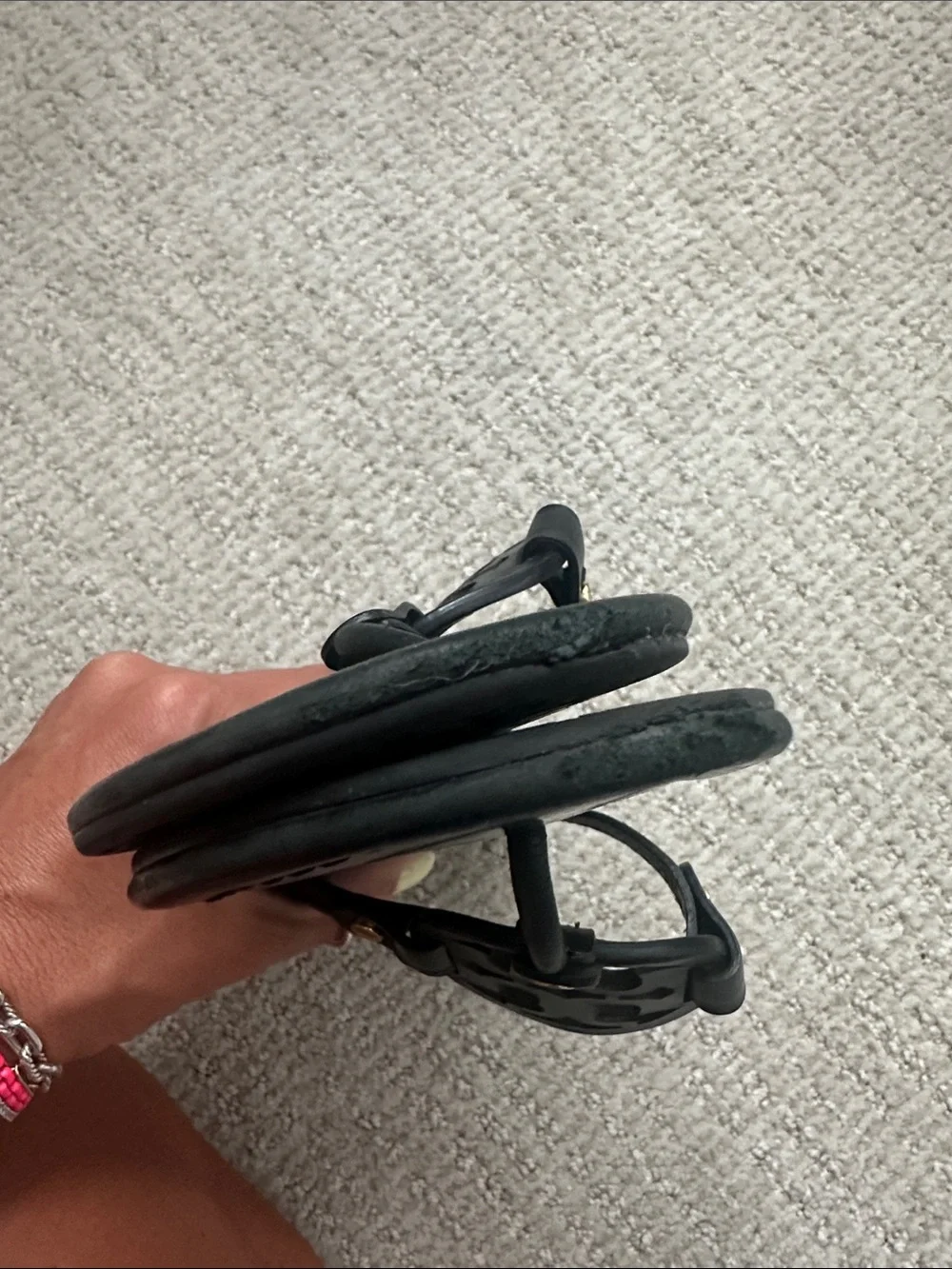 Tory Burch Black Leather Miller Logo Thong Slide Sandals